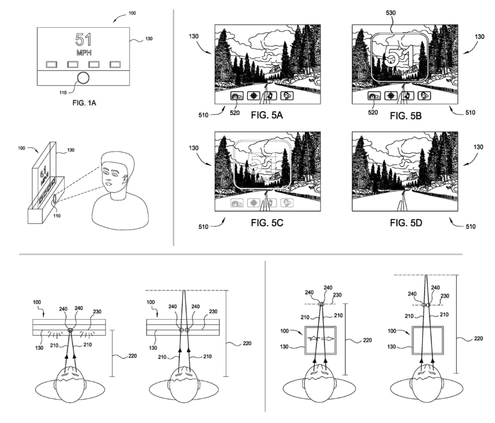 Patent drawing: eye vergence detection on a display
